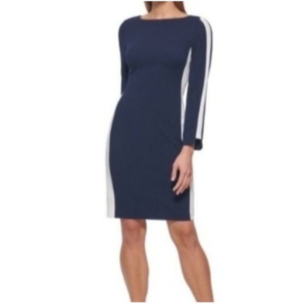 Dkny Womens Colorblocked Sheath Knee Length Dress Navy Med ? Career